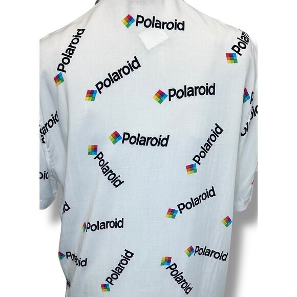 Polaroid Mens Shirt Short Sleeve Button Down Retro All-Over Graphic M White - Picture 5 of 11